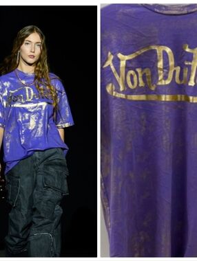 Von Dutch PARIS Luxury Gold Foil Royal Purple T Unisex Women's L Oversized M
